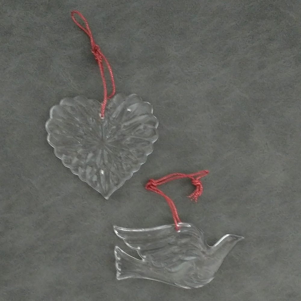 Vintage Princess House Lead Crystal Heart and Dove Ornaments